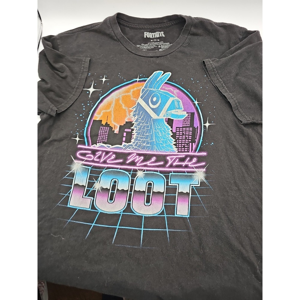 Fortnite Save Me The Loot Llama Graphic T-Shirt Men's Size M Black 100% Cotton